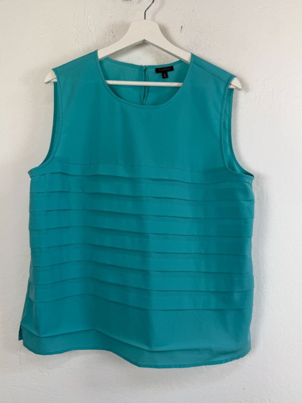 Talbots Womens Teal Turquoise Pleated Tiered Sleeveless Shell Blouse Top Size 16